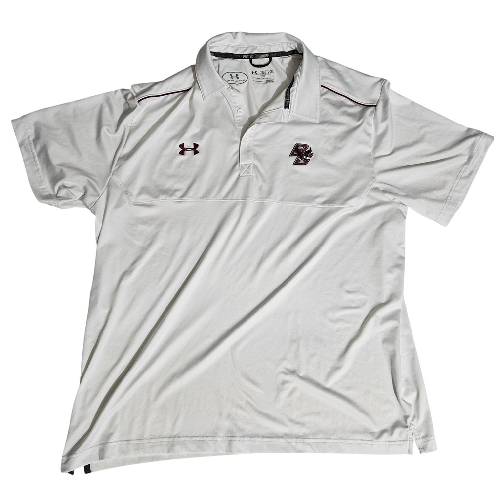 Under Armour Boston College Eagles Polo Shirt Mens 2XL White HeatGear Loose Fit